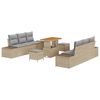 vidaXL Tuin Sofa Set met kussen 9 pcs Beige Poly riet