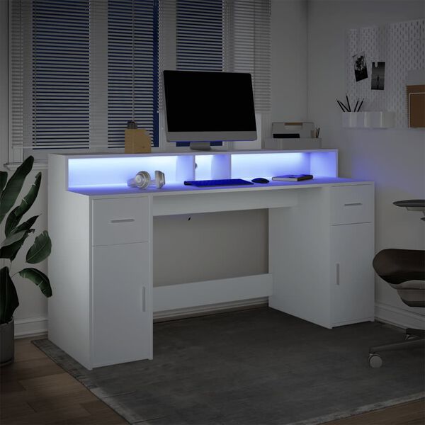 vidaXL Bureau met LED-verlichting 160x55x91 cm bewerkt hout wit
