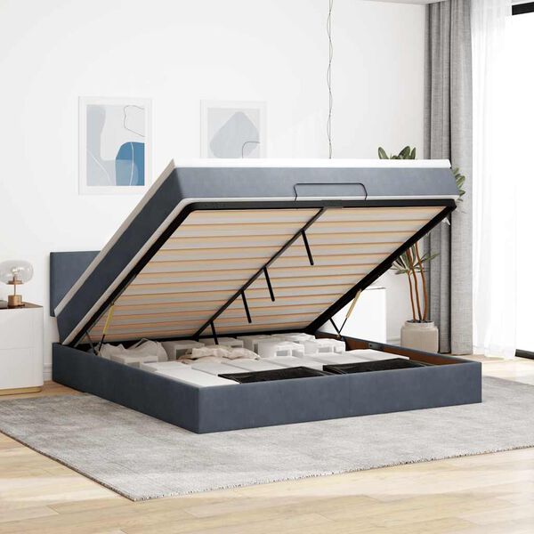 vidaXL Ottoman bed met matras en LED's 160x200cm fluweel donkergrijs