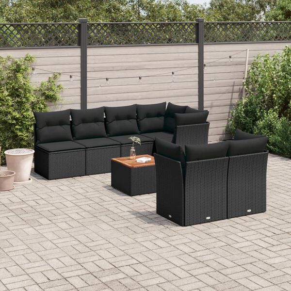 vidaXL 8-delige Loungeset met kussens poly rattan zwart