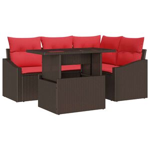 vidaXL Tuin Sofa Set 5 st Bruin en Rood poly rattan