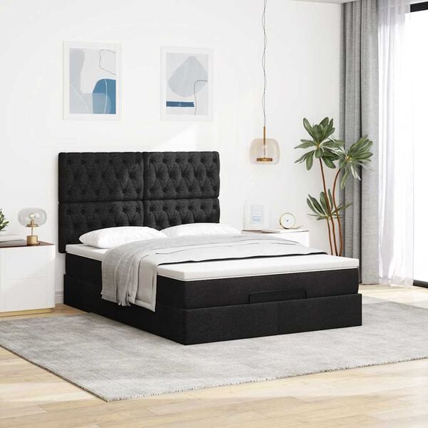 vidaXL Ottoman bed met matras 140x200cm stof zwart