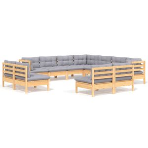 vidaXL 11-delige Loungeset met grijze kussens massief grenenhout
