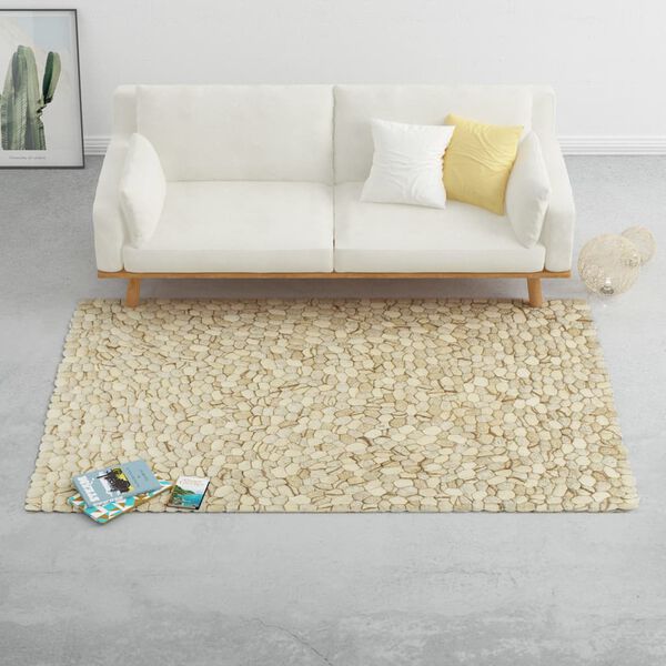 vidaXL Vloerkleed kiezel 80x150 cm wolvilt beige/grijs/bruin