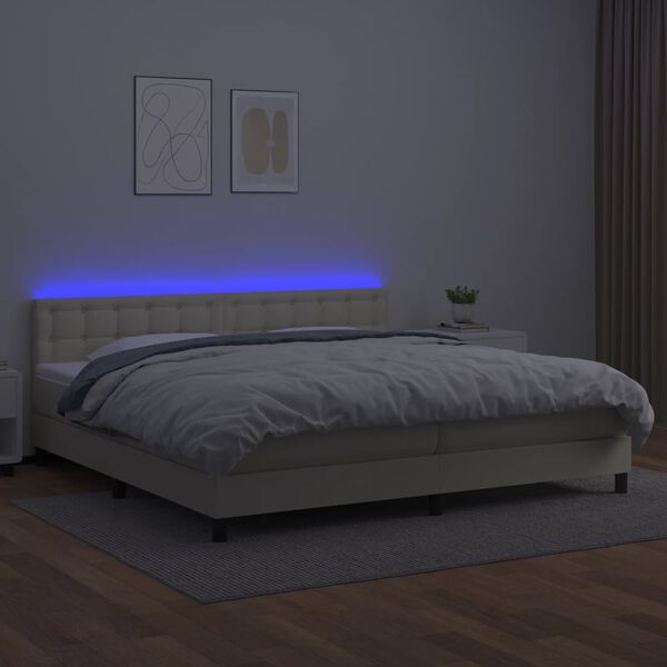 vidaXL Boxspring met matras en LED kunstleer cr&egrave;mekleurig 200x200 cm