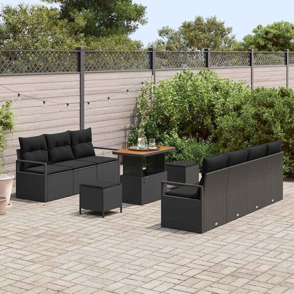 vidaXL Tuin Sofa Set met kussen 10 pcs Zwart Poly riet