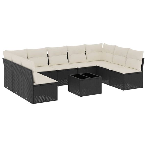 vidaXL 10-delige Loungeset met kussens poly rattan zwart