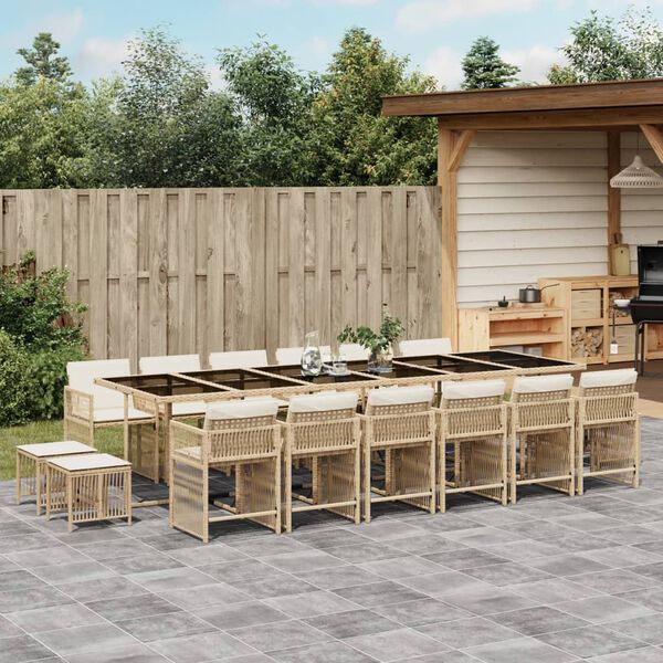 vidaXL 17-delige Tuinset met kussens poly rattan beige
