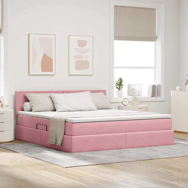 vidaXL Opslag bed met matras met hoofdeinde Roze 180 x 200 cm Fluweel