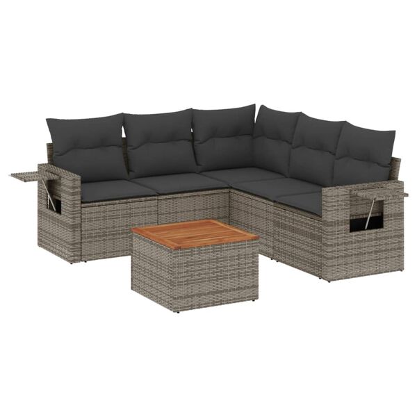 vidaXL 6-delige Loungeset met kussens poly rattan grijs