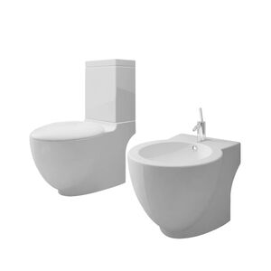 vidaXL Toilet- en bidetset keramiek wit