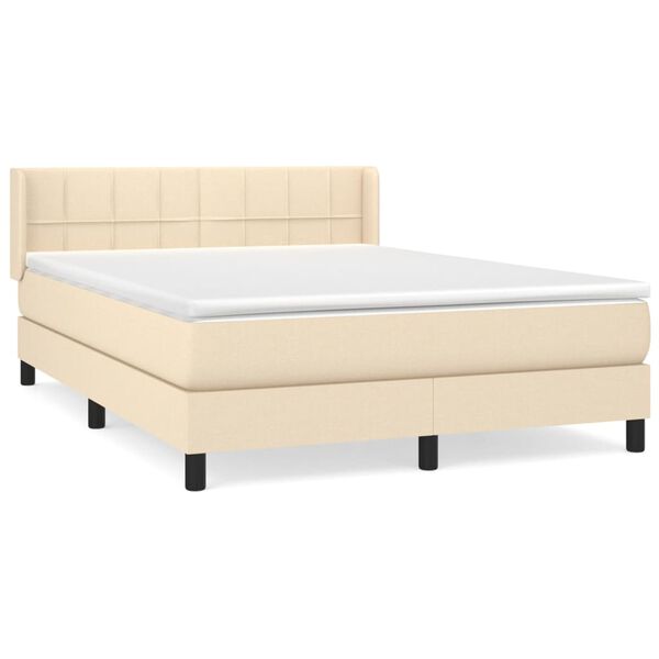 vidaXL Boxspring met matras stof cr&egrave;mekleurig 140x200 cm