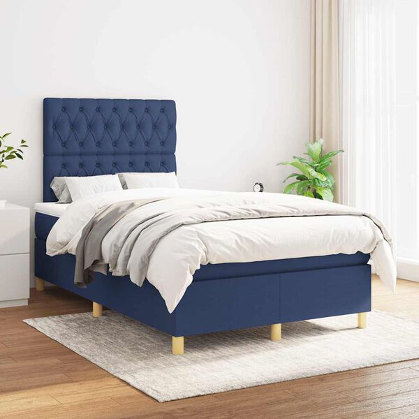 vidaXL Boxspring met matras stof blauw 120x190 cm