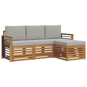 vidaXL Buiten bankenset met kussen 4 pcs Natuurlijk en Lichtgrijs