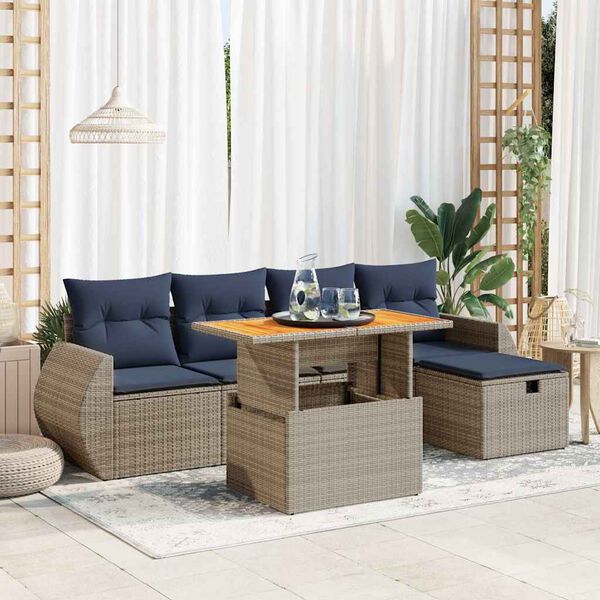 vidaXL 6-delige Loungeset met kussens poly rattan acacia zwart