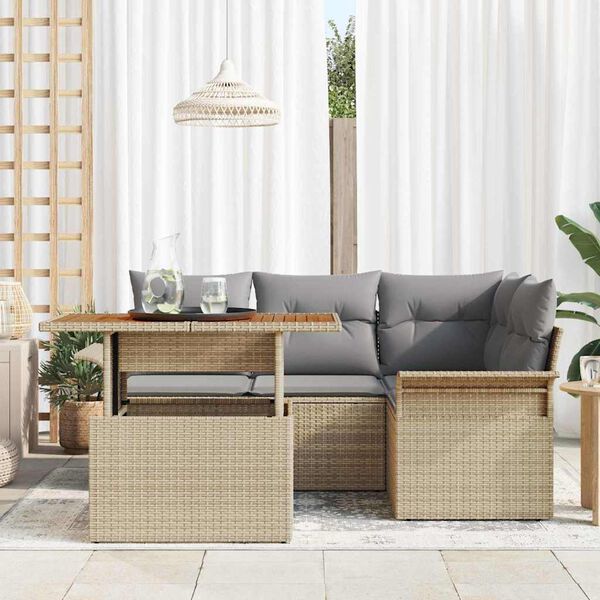 vidaXL Tuin Sofa Set met opslag 5 pcs Beige Poly riet