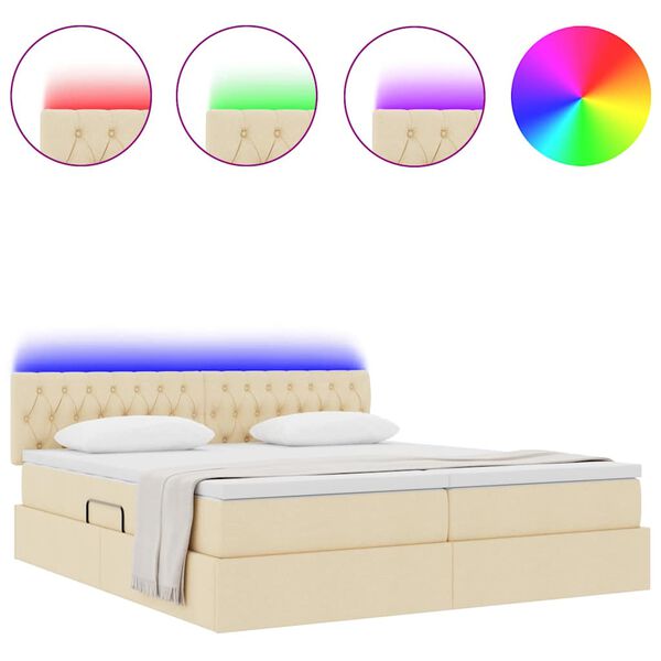 vidaXL Bed met LED-striplichten met hoofdeinde Cr&egrave;me 180 x 200 cm Stof