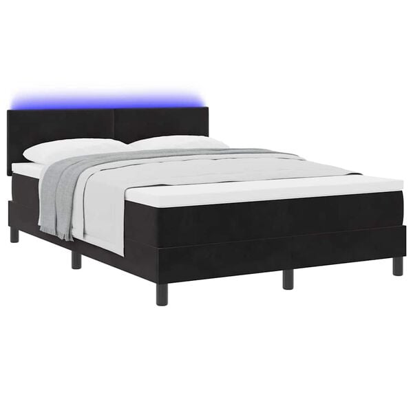 vidaXL LED Box Spring Bed met matras Zwart 160 x 200 cm Fluweel