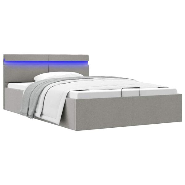 vidaXL Bedframe met opbergruimte en LED stof lichtgrijs 120x200 cm