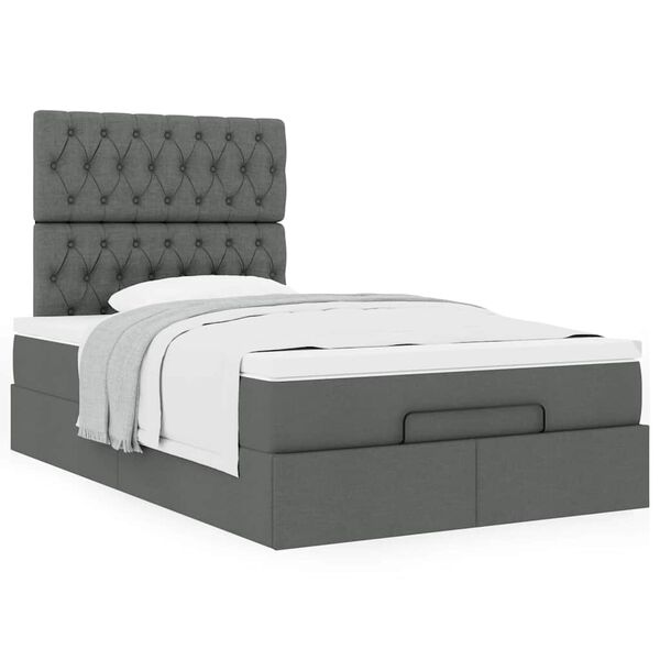 vidaXL Ottoman bed met matras 120x190 cm stof donkergrijs
