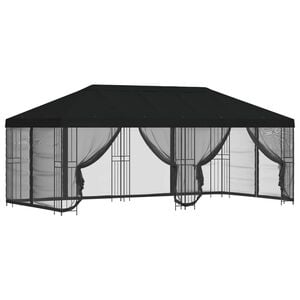 vidaXL Paviljoen met zijwanden 6 x 3 m Zwart Polyester en staal 190