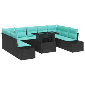 vidaXL Tuin Sofa Set 10 st Zwart en Blauw poly rattan
