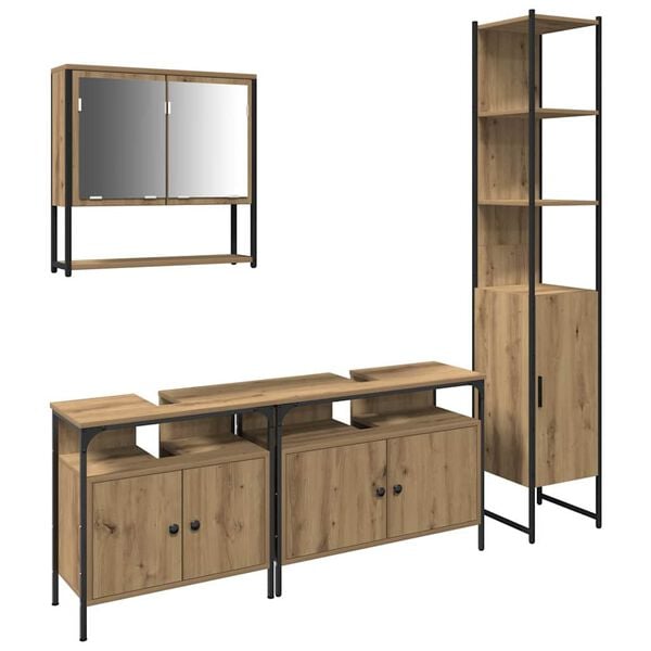 vidaXL Badkamermeubelset 4 pcs artisanaal eikenkleurig Bewerkt hout