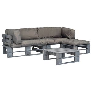 vidaXL 4-delige Loungeset pallet met grijze kussens hout