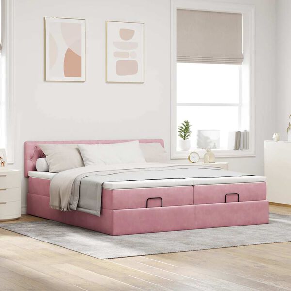 vidaXL Ottoman bed met matrassen 200x200cm fluweel roze
