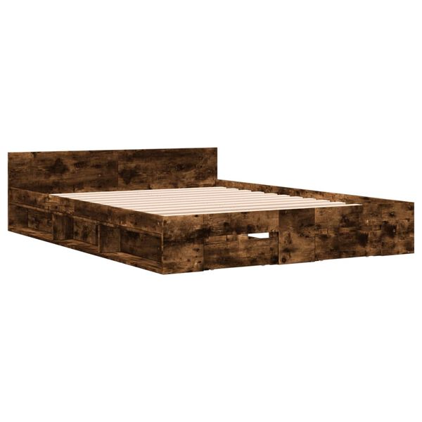 vidaXL Bedframe met lades bewerkt hout gerookt eikenkleurig 135x190 cm
