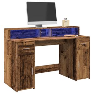 vidaXL Bureau met LED-verlichting 140x55x91 cm bewerkt hout oud hout