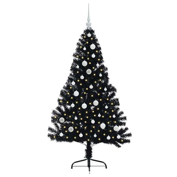vidaXL Kunstmatig Voorverlicht Kerstboom met 150 LED Zwart 150 cm PVC