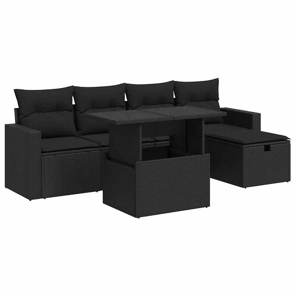 vidaXL 6-delige Loungeset met kussens poly rattan zwart