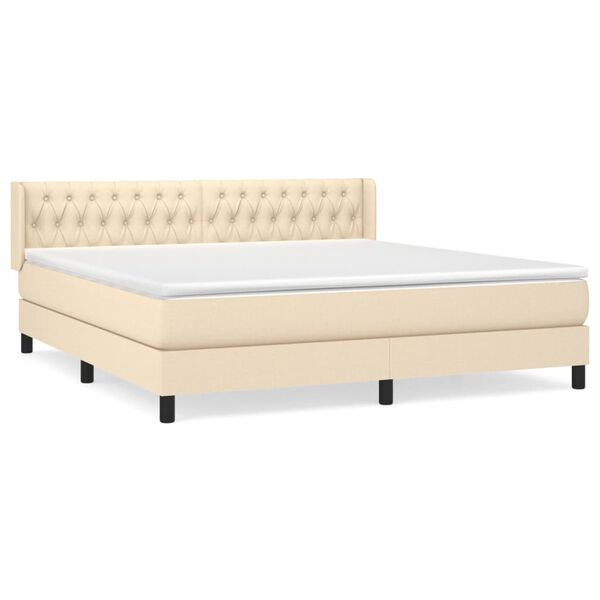 vidaXL Boxspring met matras stof cr&egrave;mekleurig 180x200 cm