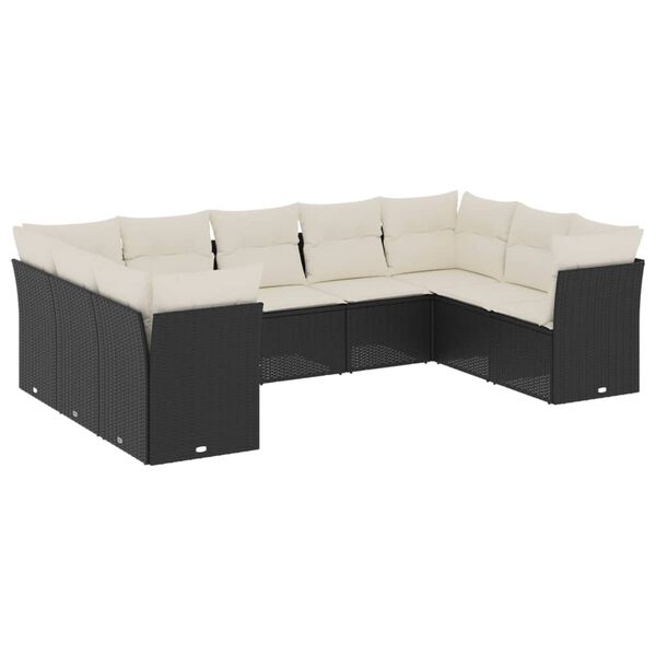 vidaXL 9-delige Loungeset met kussens poly rattan zwart
