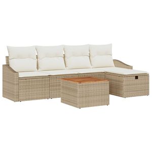 vidaXL Tuinbankenset met kussen met opslag 6 pcs Beige Poly riet