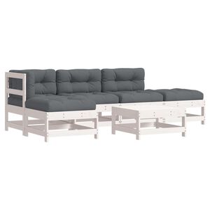 vidaXL 6-delige Loungeset met kussens massief hout wit