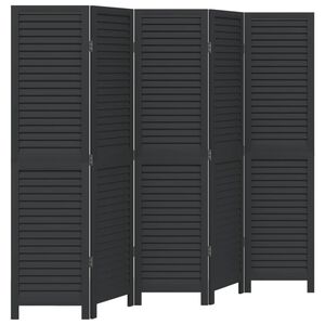 vidaXL Kamerscherm met 5 panelen massief paulowniahout zwart