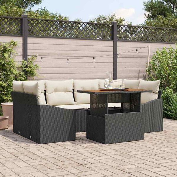 vidaXL Tuin Sofa Set met opslag 7 pcs Zwart Poly riet