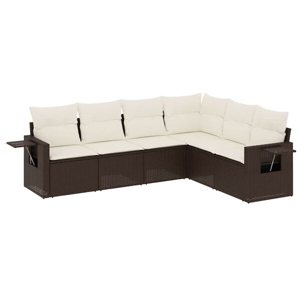 vidaXL 6-delige Loungeset met kussens poly rattan bruin