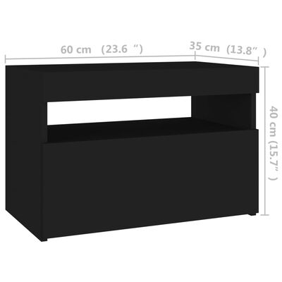 vidaXL Nachtkastje 2 st LED-verlichting 60x35x40 cm bewerkt hout zwart