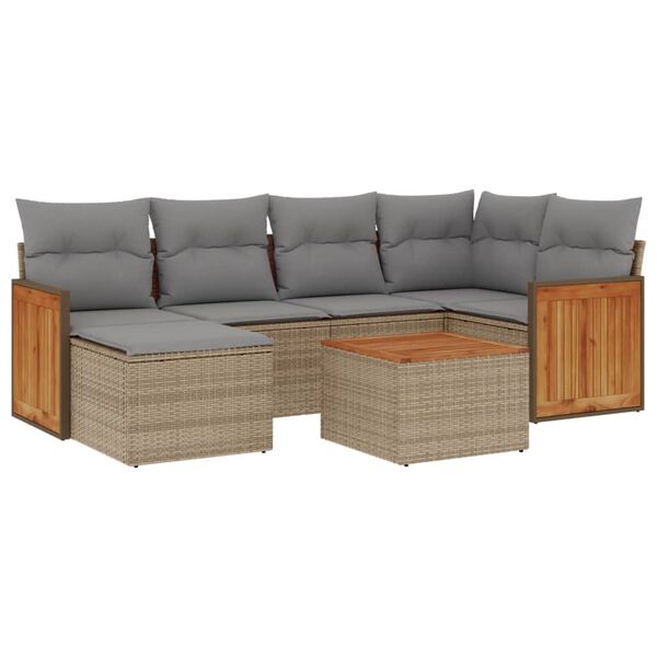 vidaXL 7-delige Loungeset met kussens poly rattan beige