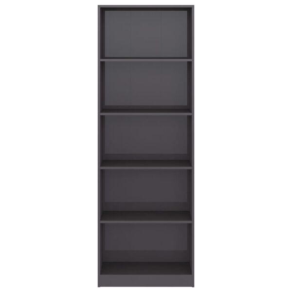 vidaXL Boekenkast 5 schappen 60x24x175 cm bewerkt hout hoogglans grijs