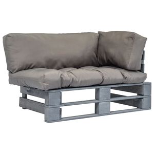 vidaXL Tuinbank pallet met grijze kussens grenenhout