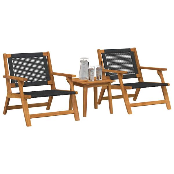 vidaXL Tuinstoelen met Tafel 3 pcs Zwart Massief Acaciahout
