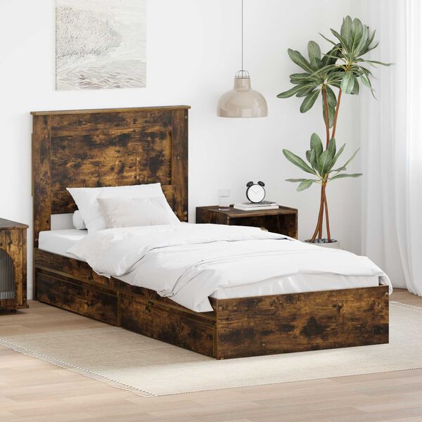 vidaXL Opslag bed met lade Gerookt eiken 100 x 200 cm Bewerkt hout