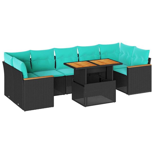 vidaXL 8-delige Loungeset met kussens poly rattan zwart