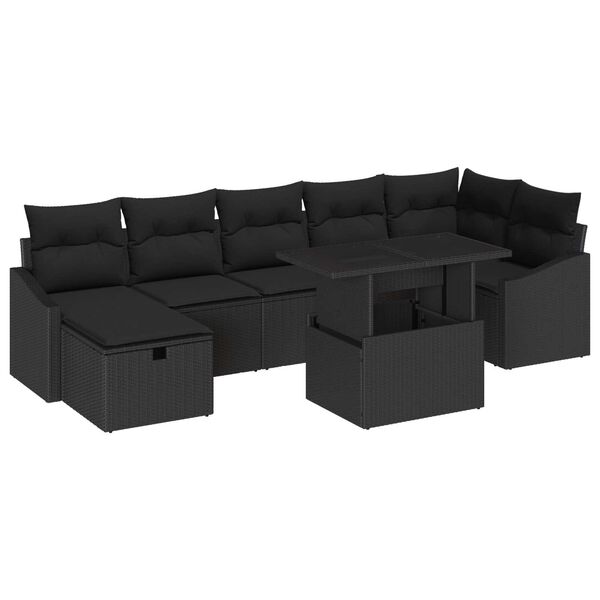 vidaXL Tuin Sofa Set met kussen met opslag 8 pcs Zwart Poly riet