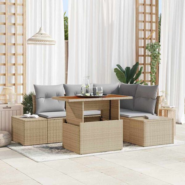 vidaXL Tuin Sofa Set met opslag 5 pcs Beige Poly riet