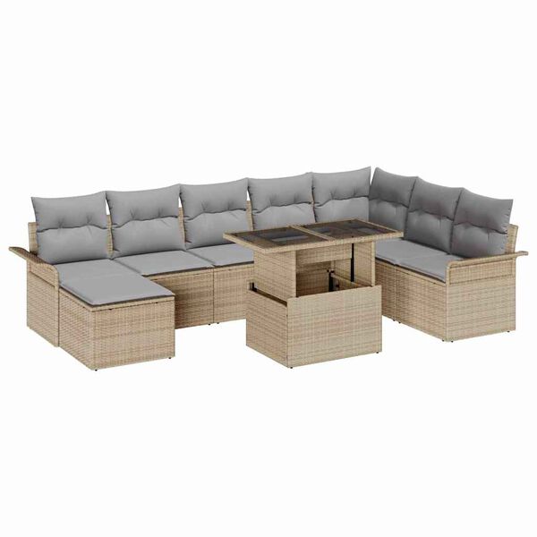 vidaXL Tuin Sofa Set met kussen met opslag 9 pcs Beige en Licht Grijs